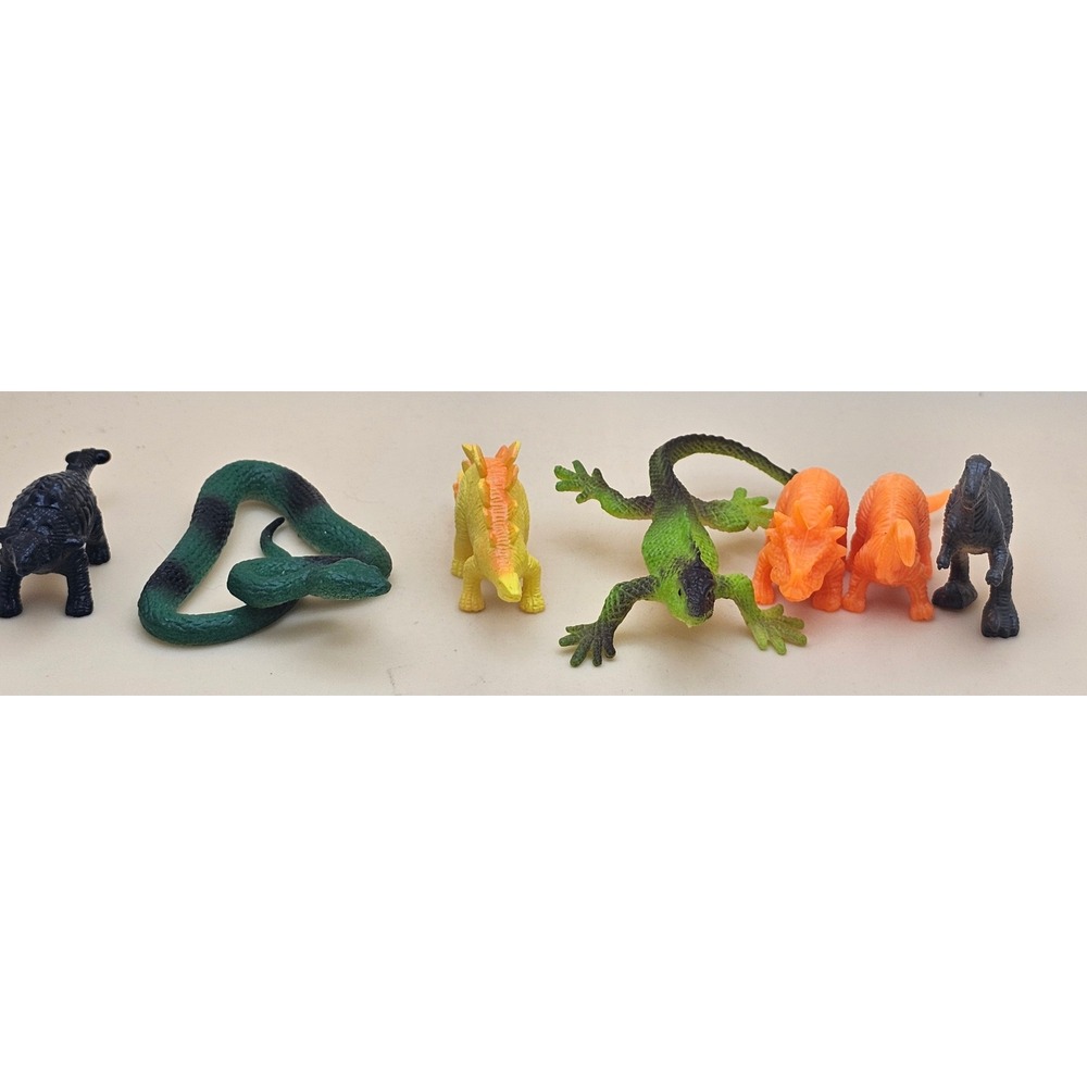 7pc Vintage Small Plastic Dinosaur and Reptile Toy Figure Lot Snake Lizard Dino